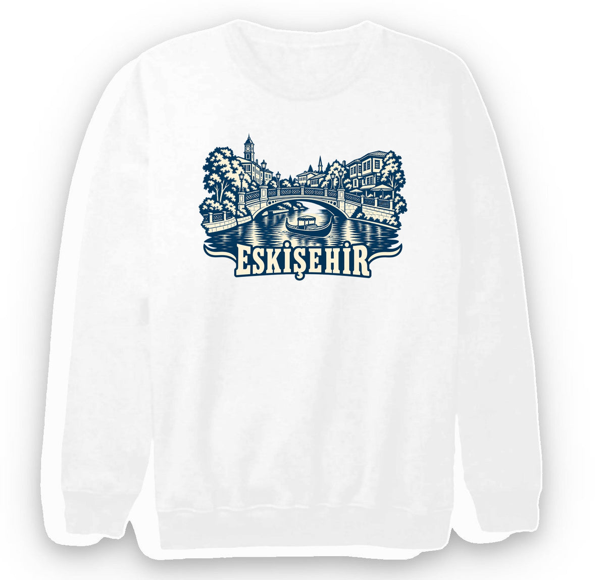 Eskişehir Porsuk Çayı baskılı beyaz sweatshirt