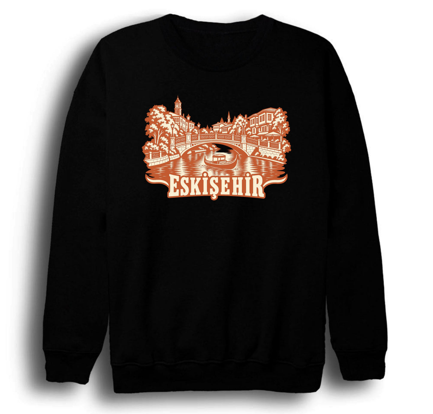 Eskişehir Porsuk Çayı baskılı siyah sweatshirt