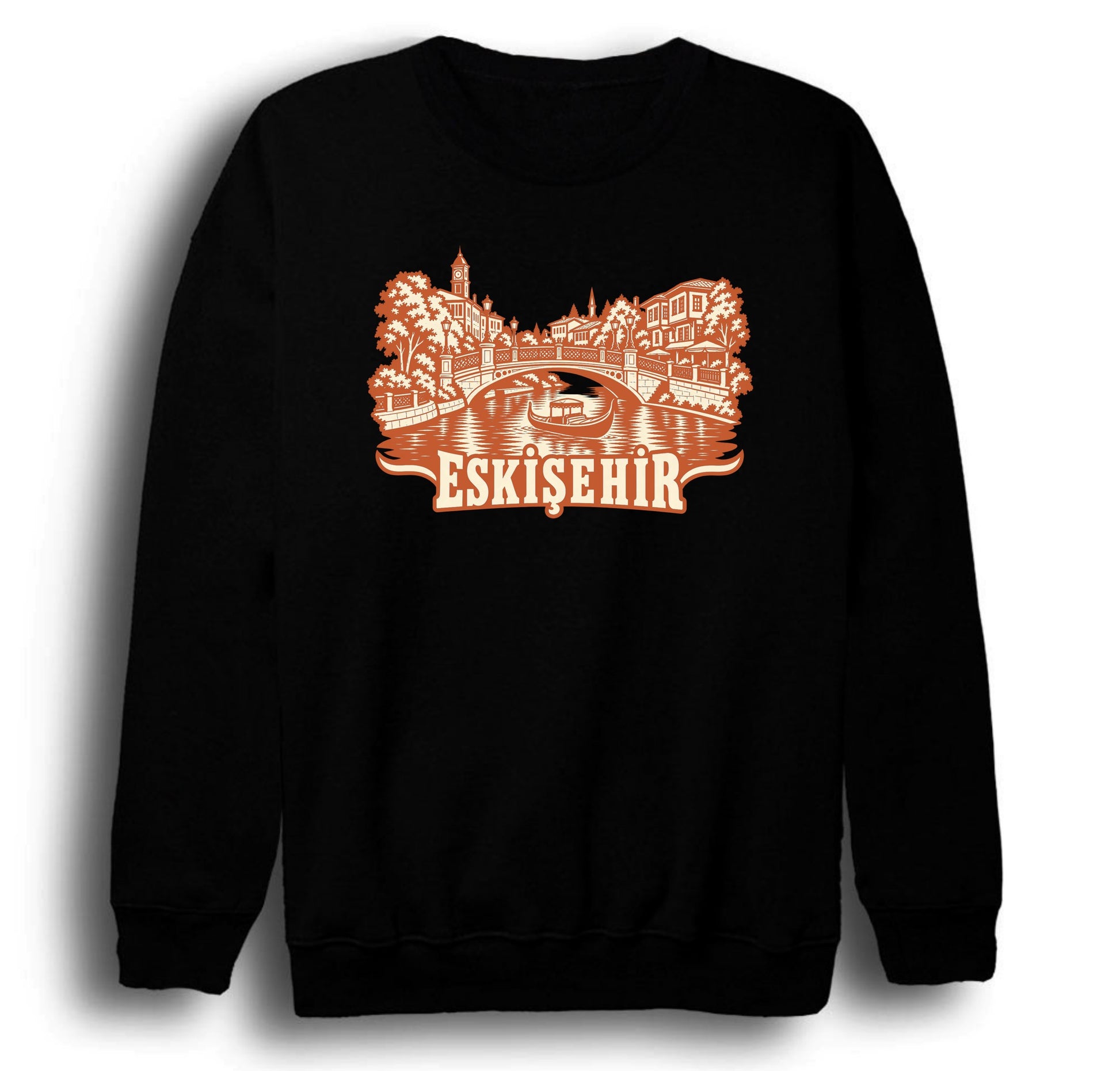 Eskişehir Porsuk Çayı baskılı siyah sweatshirt