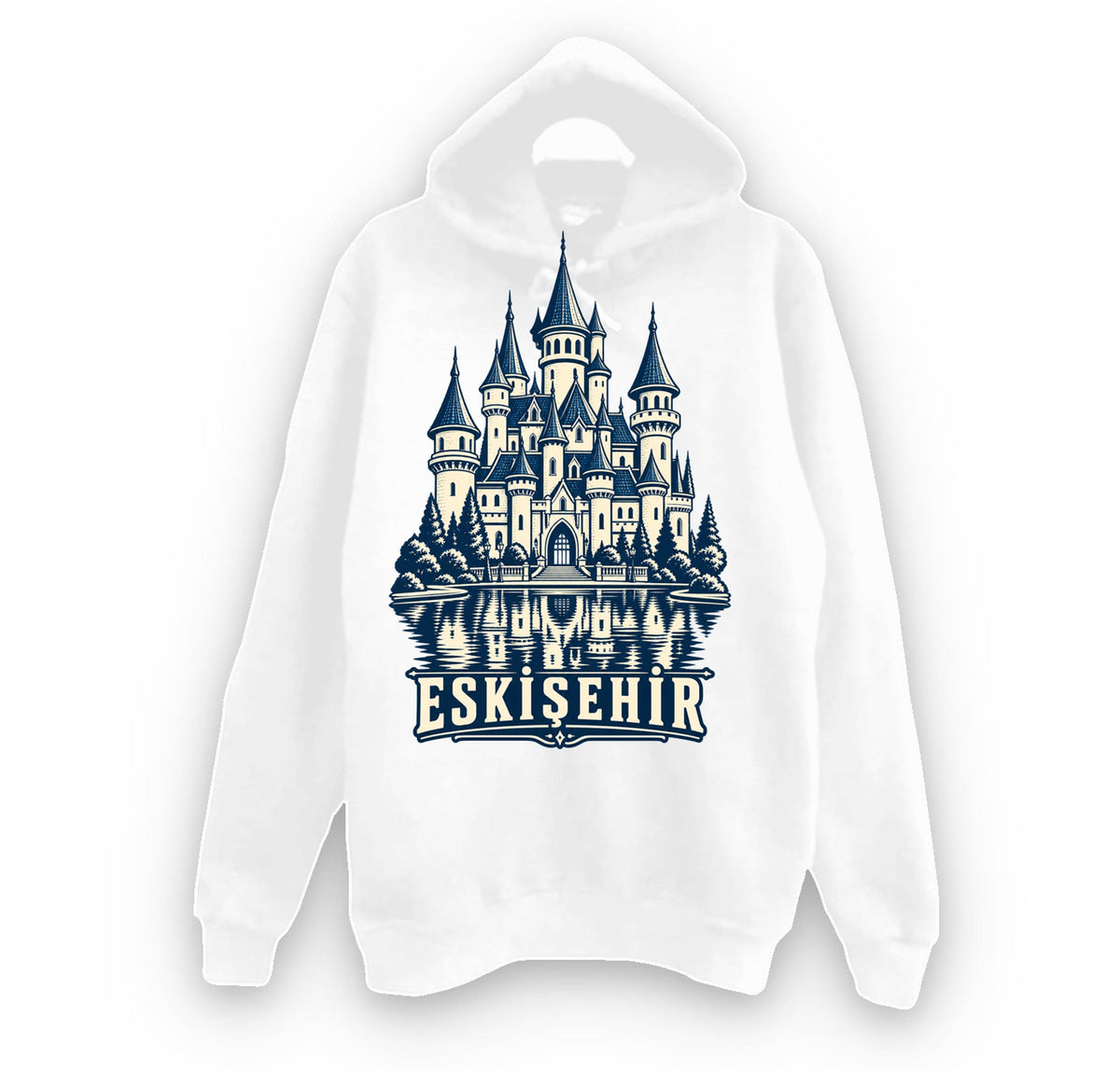 Eskişehir Sazova Masal Şatosu baskılı beyaz kapüşonlu sweatshirt
