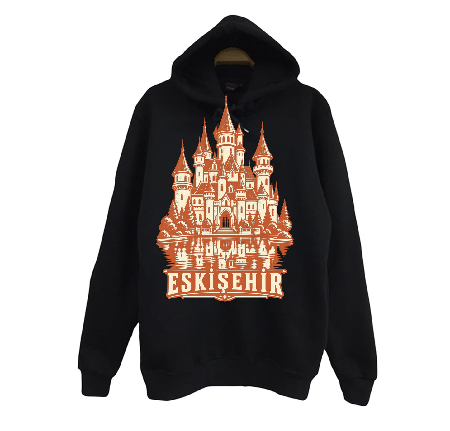 Eskişehir Sazova Masal Şatosu baskılı siyah kapüşonlu sweatshirt