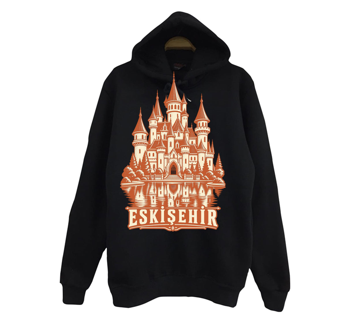 Eskişehir Sazova Masal Şatosu baskılı siyah kapüşonlu sweatshirt