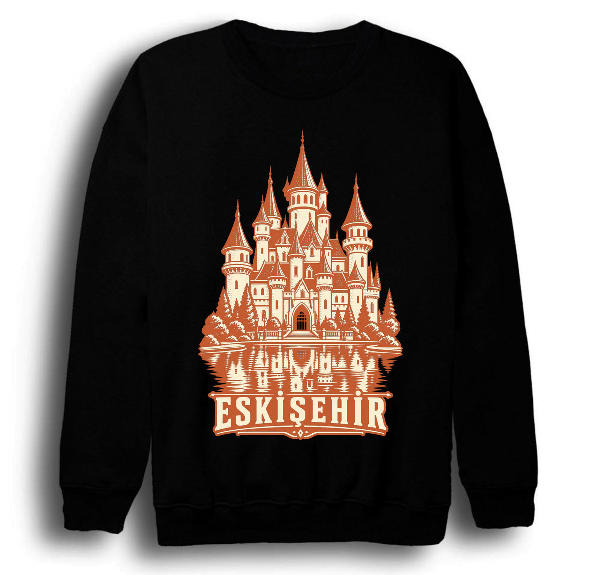 Eskişehir Sazova Masal Şatosu baskılı siyah sweatshirt