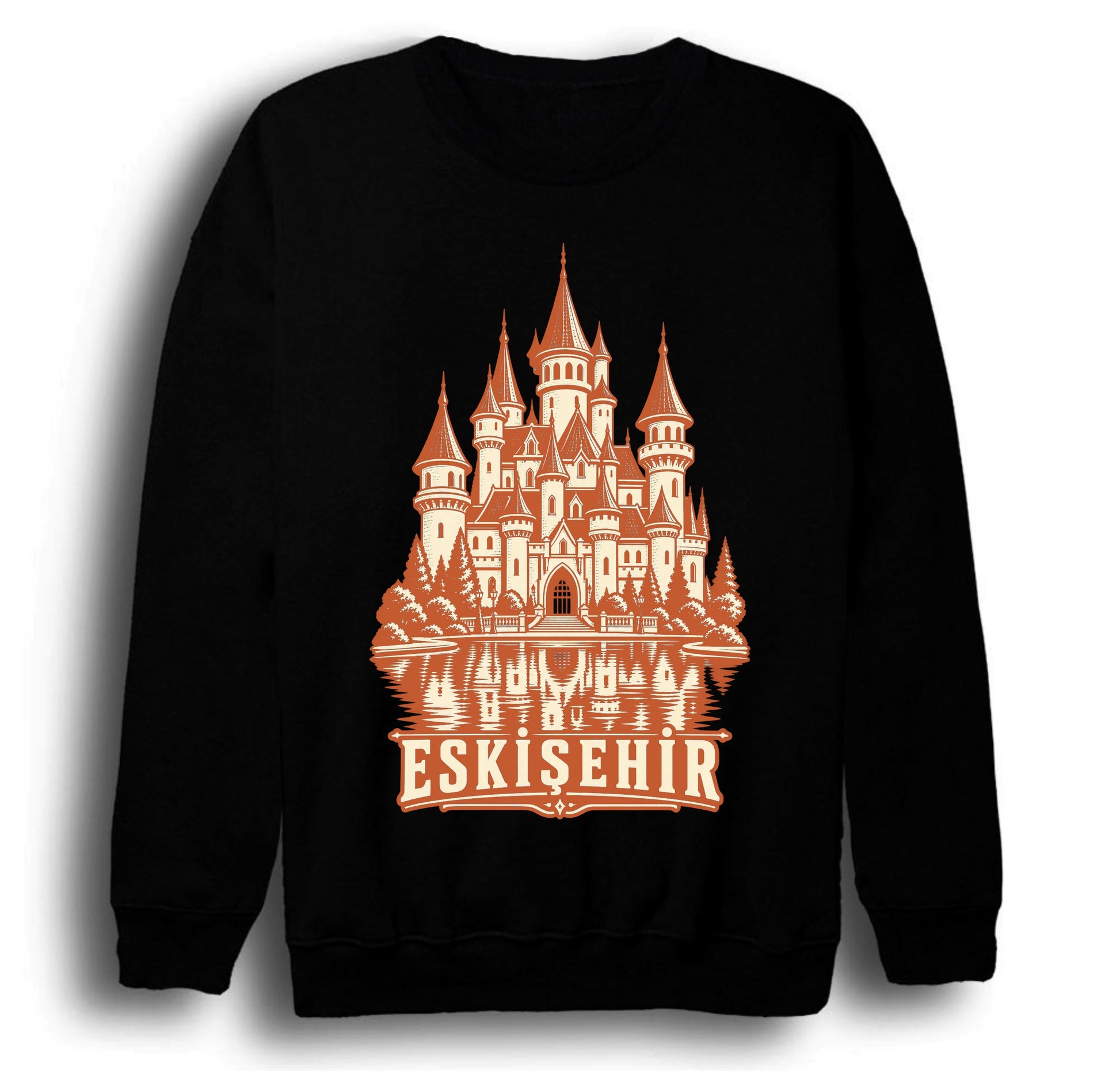 Eskişehir Sazova Masal Şatosu baskılı siyah sweatshirt