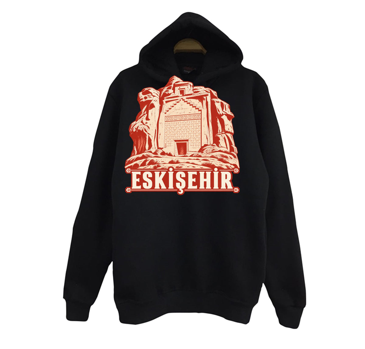Eskişehir Yazılıkaya Midas Anıtı baskılı siyah kapüşonlu sweatshirt