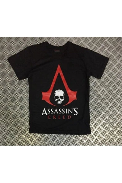 fame-stoned  Unisex Siyah Assassın's Creed Baskılı T-shirt