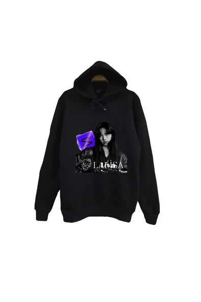fame-stoned La Lisa - Lisa - BLACKPINK - K-Pop - Alter Ego Baskılı Unisex %100 Pamuk Kapüşonlu Siyah Sweatshirt