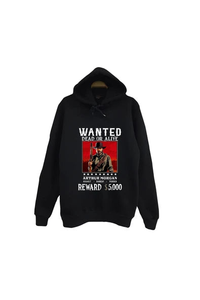 Red Dead Redemption 2 Arthur Morgan baskılı siyah kapüşonlu sweatshirt