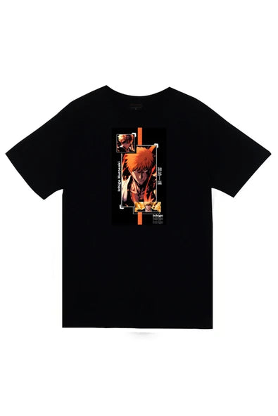 fame-stoned  Bleach Ichigo Kurosaki Anime Baskılı Unisex %100 Pamuk Siyah T-shirt