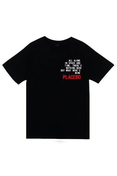 fame-stoned Placebo Baskılı Unisex %100 Pamuk Siyah T-shirt