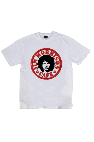 fame-stoned  The Doors Baskılı Unisex %100 Pamuk Beyaz T-shirt