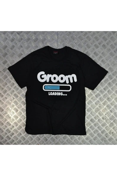 fame-stoned  Groom Baskılı Unisex %100 Pamuk Siyah T-shirt