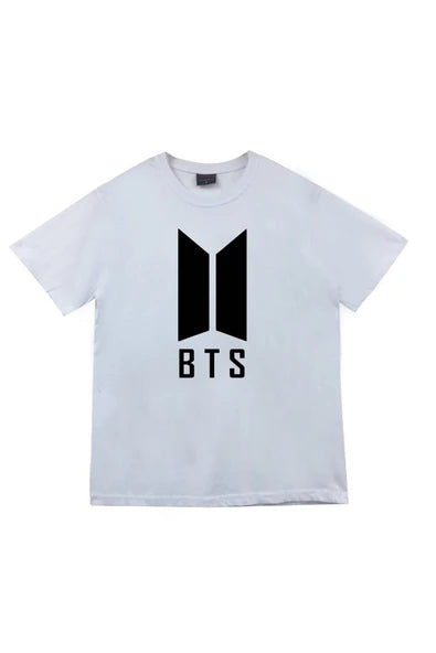 fame-stoned  Bts, K-pop Müzik Grubu Baskılı Unisex %100 Pamuk Beyaz T-shirt