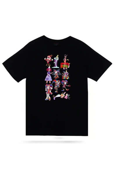 fame-stoned  The Amazing Digital Circus Baskılı %100 Pamuk Unisex Siyah T-shirt