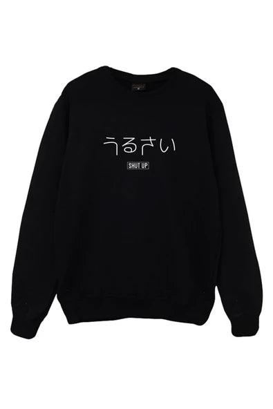 Shut Up baskılı siyah sweatshirt