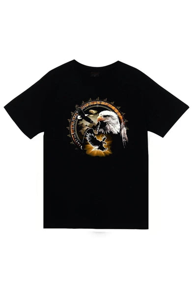 fame-stoned  Kızılderili Baskılı Unisex %100 Pamuk Siyah T-shirt
