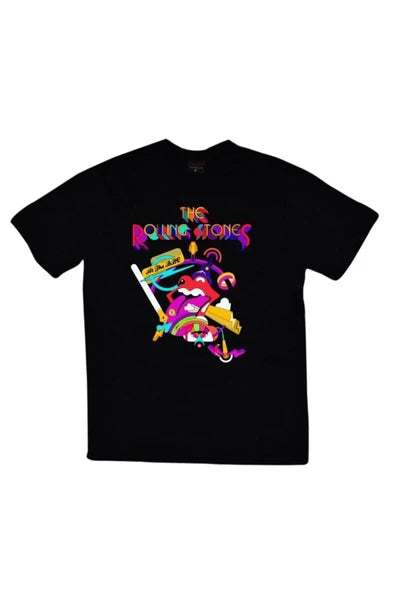fame-stoned  The Rolling Stones Baskılı Unisex %100 Pamuk Siyah T-shirt