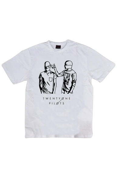 Twenty One Pilots baskılı beyaz tişört
