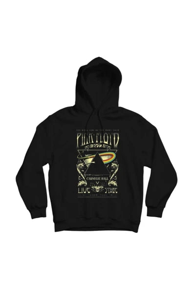 Pink Floyd Carnegie Hall konser afisi baskılı siyah kapüşonlu sweatshirt