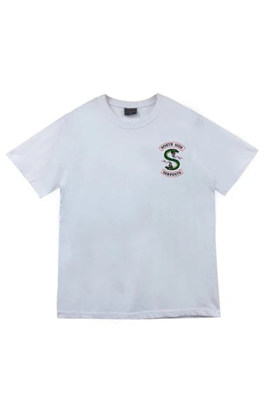 Unisex Kırmızı Riverdale Southside Serpents baskılı beyaz tişört