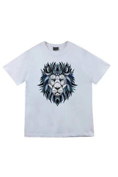 fame-stoned  Aslan Baskılı Unisex %100 Pamuk Beyaz T-shirt
