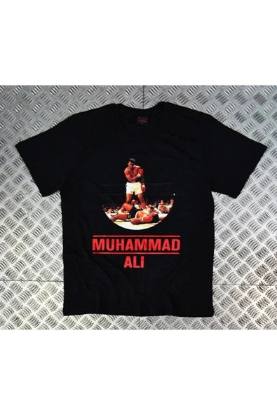 fame-stoned  Muhammed Ali Baskılı Unisex %100 Pamuk Siyah T-shirt