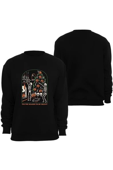 Halloween ( Cadılar Bayramı ) Balkabaklı iskeletler ve kemer baskılı siyah sweatshirt
