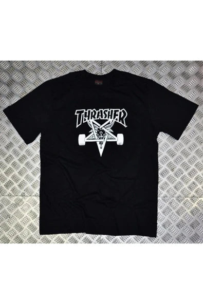 fame-stoned  Thrasher Baskılı Unisex %100 Pamuk Siyah T-shirt
