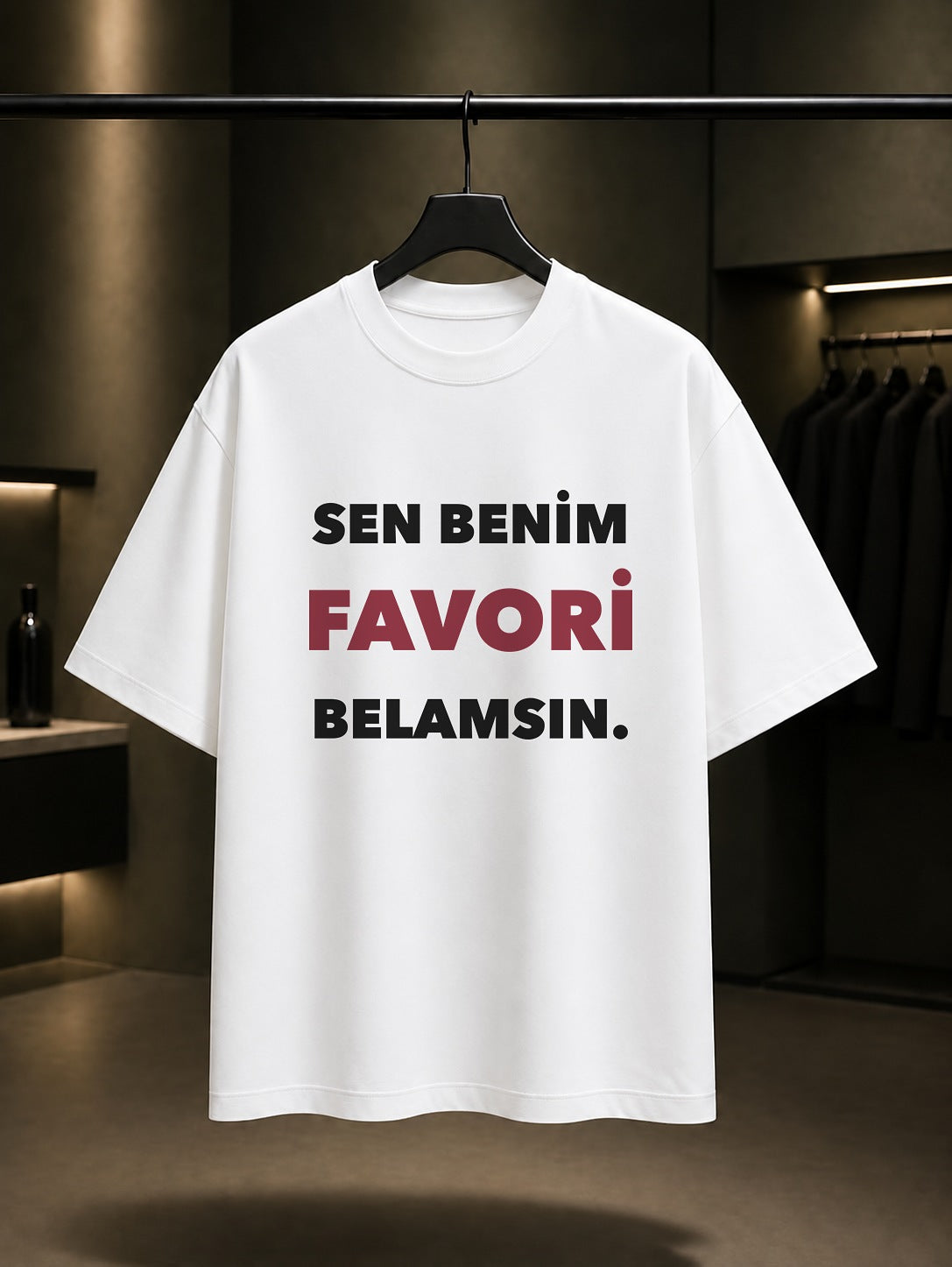 Sen Benim Favori Belamsın Baskılı Unisex %100 Pamuk T-shirt — Beyaz