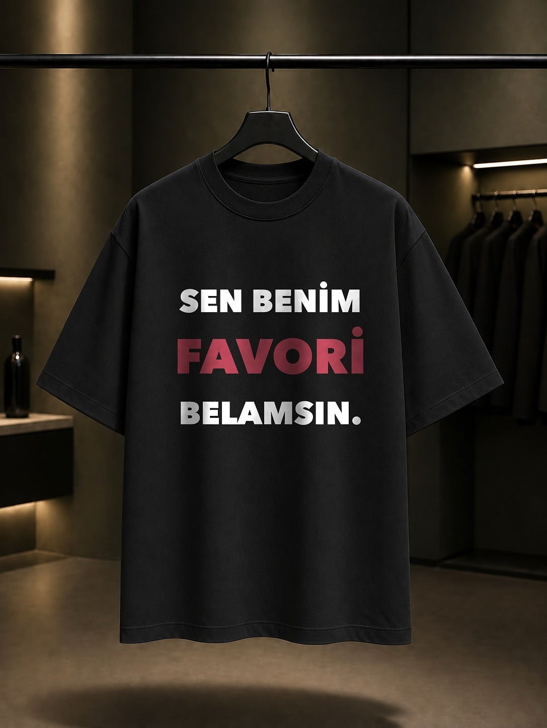 Sen Benim Favori Belamsın Baskılı Unisex %100 Pamuk T-shirt — Siyah
