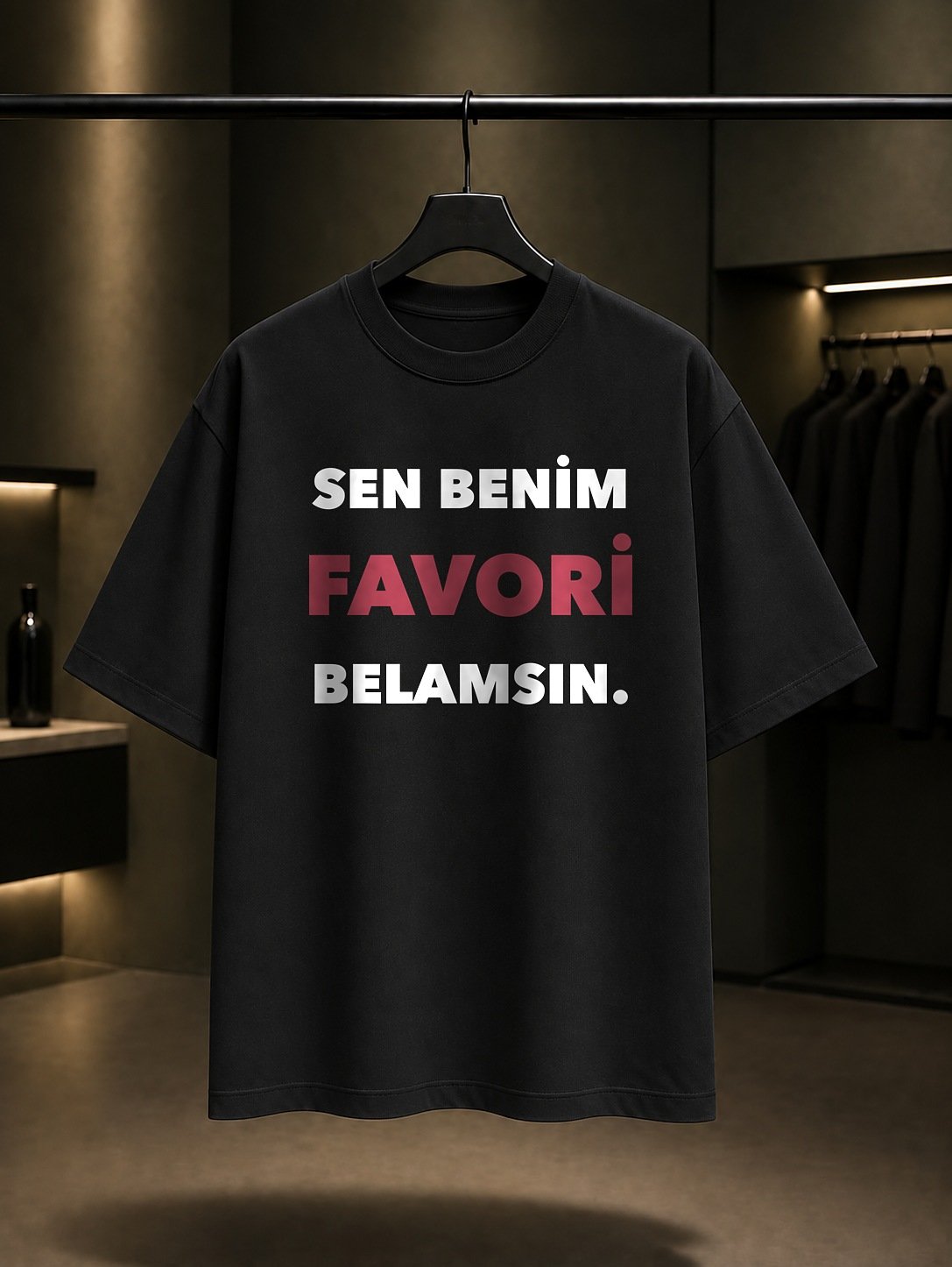 Sen Benim Favori Belamsın Baskılı Unisex %100 Pamuk T-shirt — Siyah