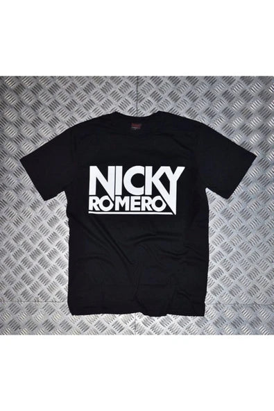 Unisex Siyah Nıcky Romeo baskılı siyah tişört