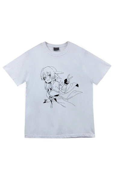 fame-stoned  Genshin Impact Anime Baskılı Unisex %100 Pamuk Beyaz T-shirt