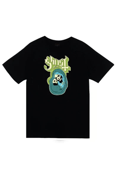 Ghost Logosu ve Papa Emeritus baskılı siyah tişört
