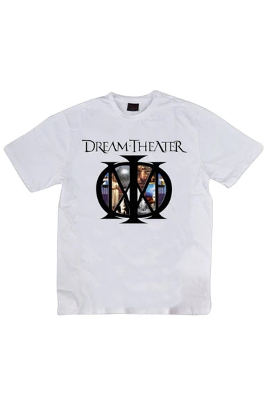 fame-stoned  Dream Theater Baskılı Unisex %100 Pamuk Beyaz T-shirt