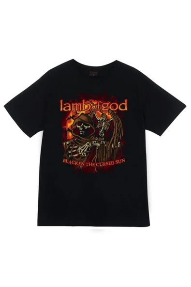 fame-stoned Lamb Of God Baskılı Unisex %100 Pamuk Siyah T-shirt