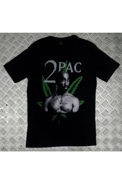 fame-stoned  Tupac Baskılı Unisex %100 Pamuk Siyah T-shirt