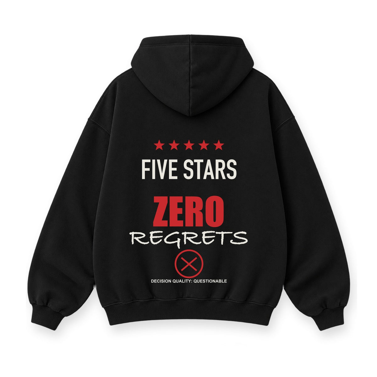 Five Stars Zero Regrets baskılı siyah kapüşonlu sweatshirt