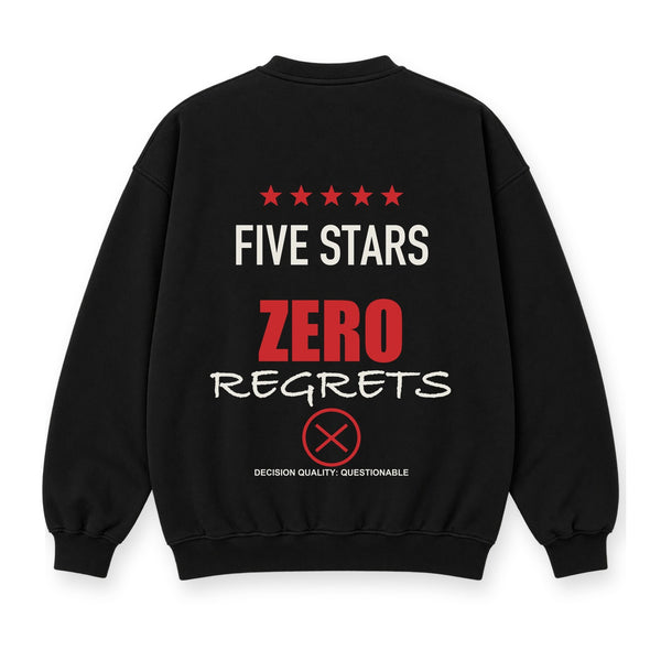 Five Stars Zero Regrets baskılı siyah sweatshirt