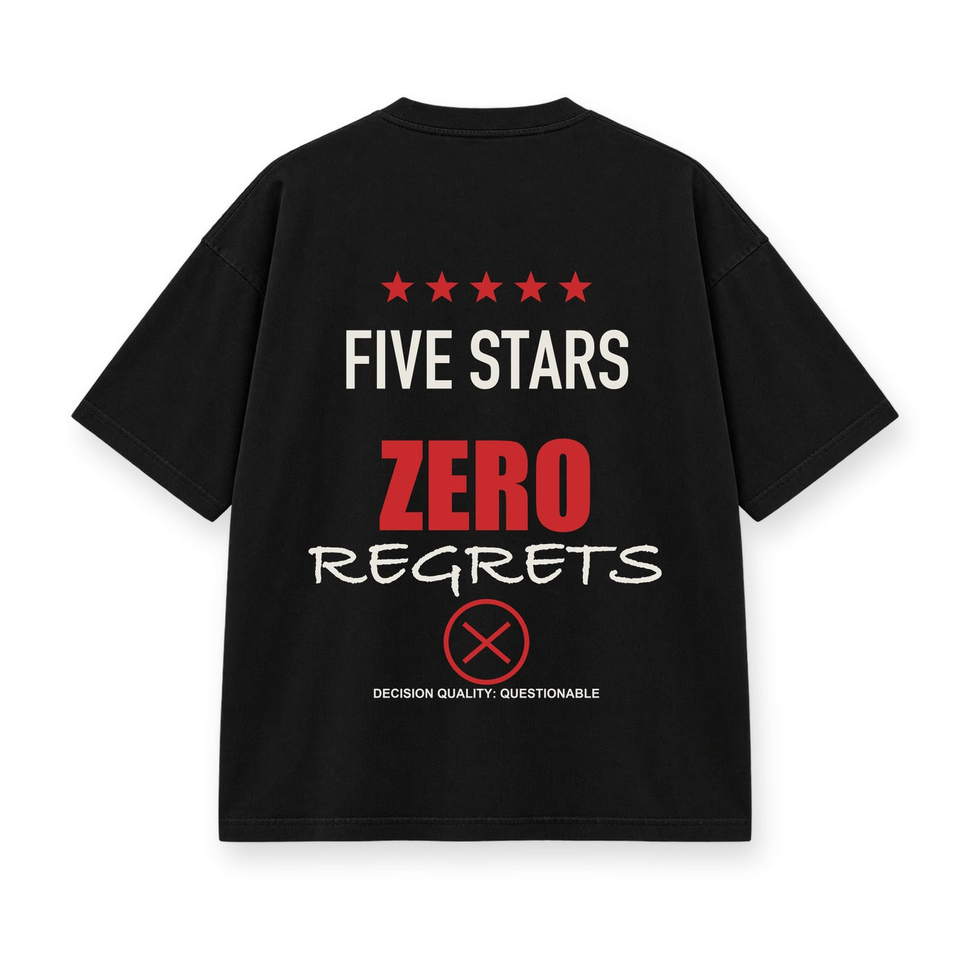 Five Stars Zero Regrets baskılı siyah tişört