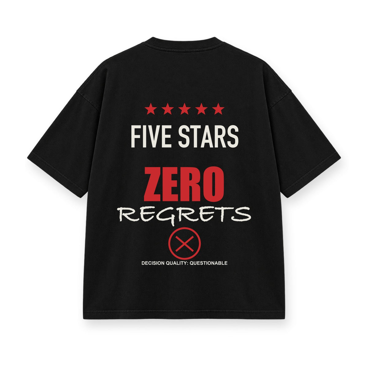 Five Stars Zero Regrets baskılı siyah tişört