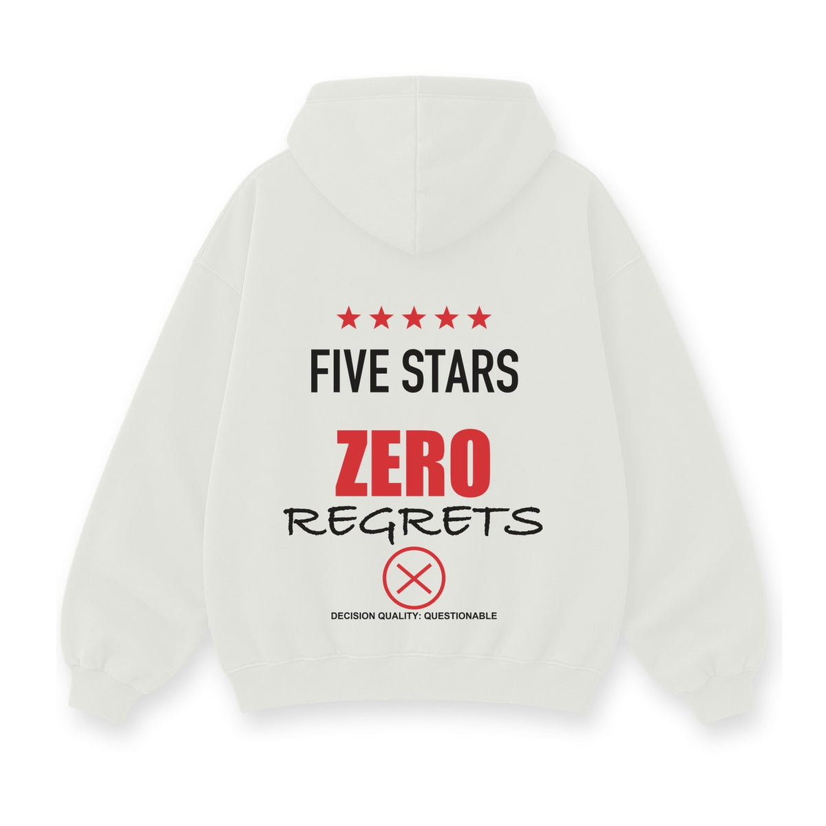 Five Stars Zero Regrets baskılı beyaz kapüşonlu sweatshirt