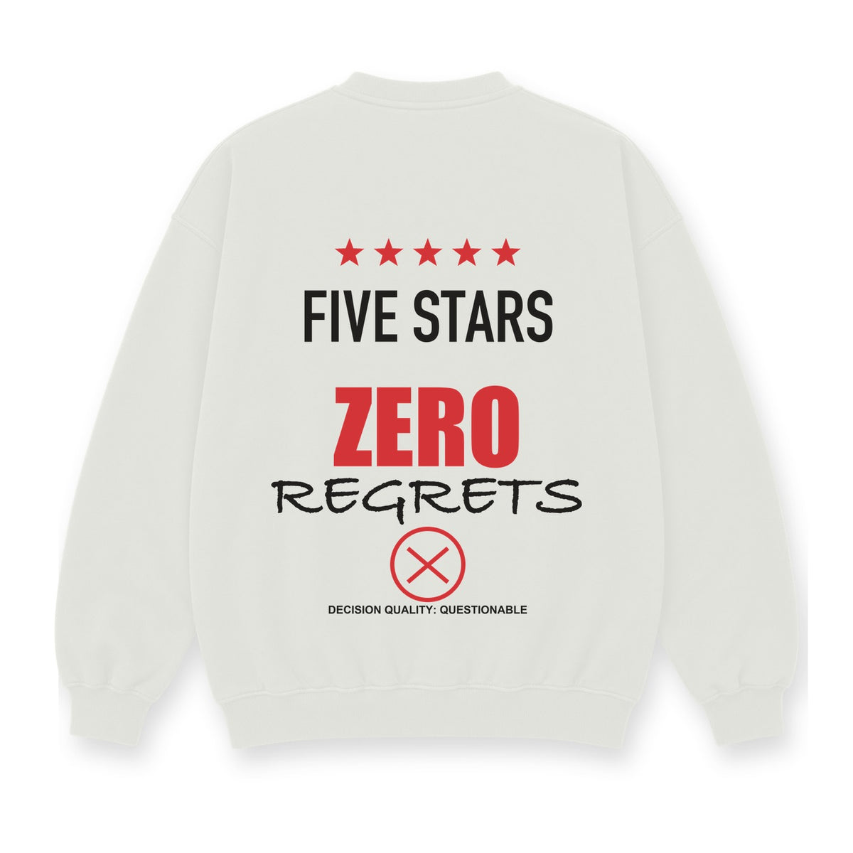 Five Stars Zero Regrets baskılı beyaz sweatshirt