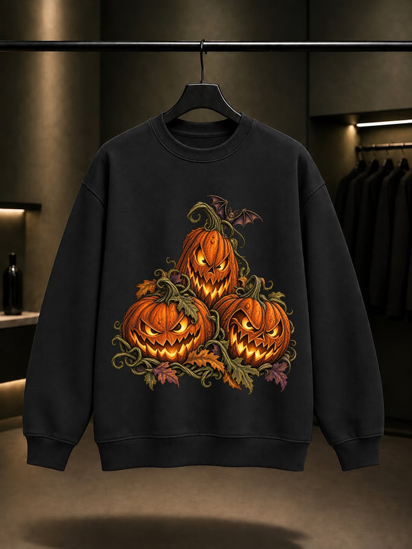 Halloween Pumpkin Harvest Sweatshirt Siyah