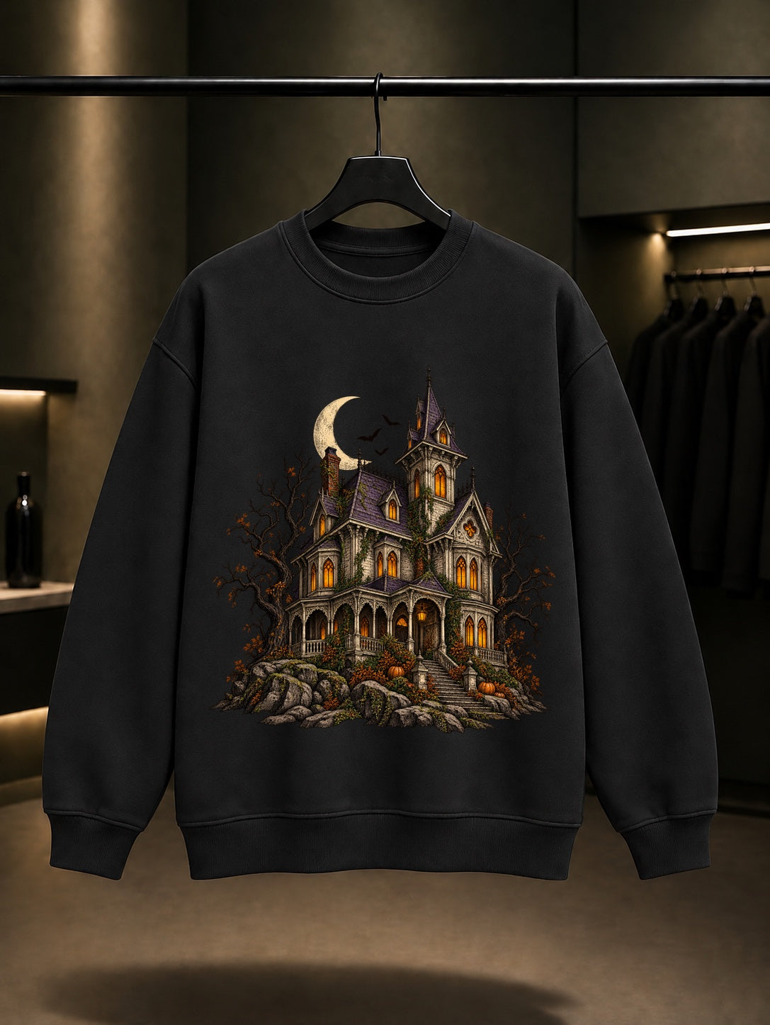 Halloween Haunted Manor Sweatshirt Siyah