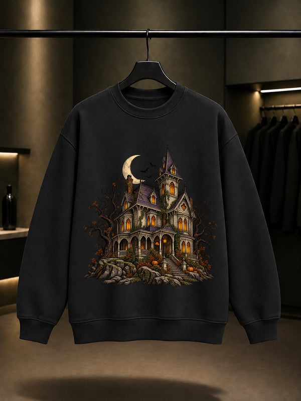 Halloween Haunted Manor Sweatshirt Siyah