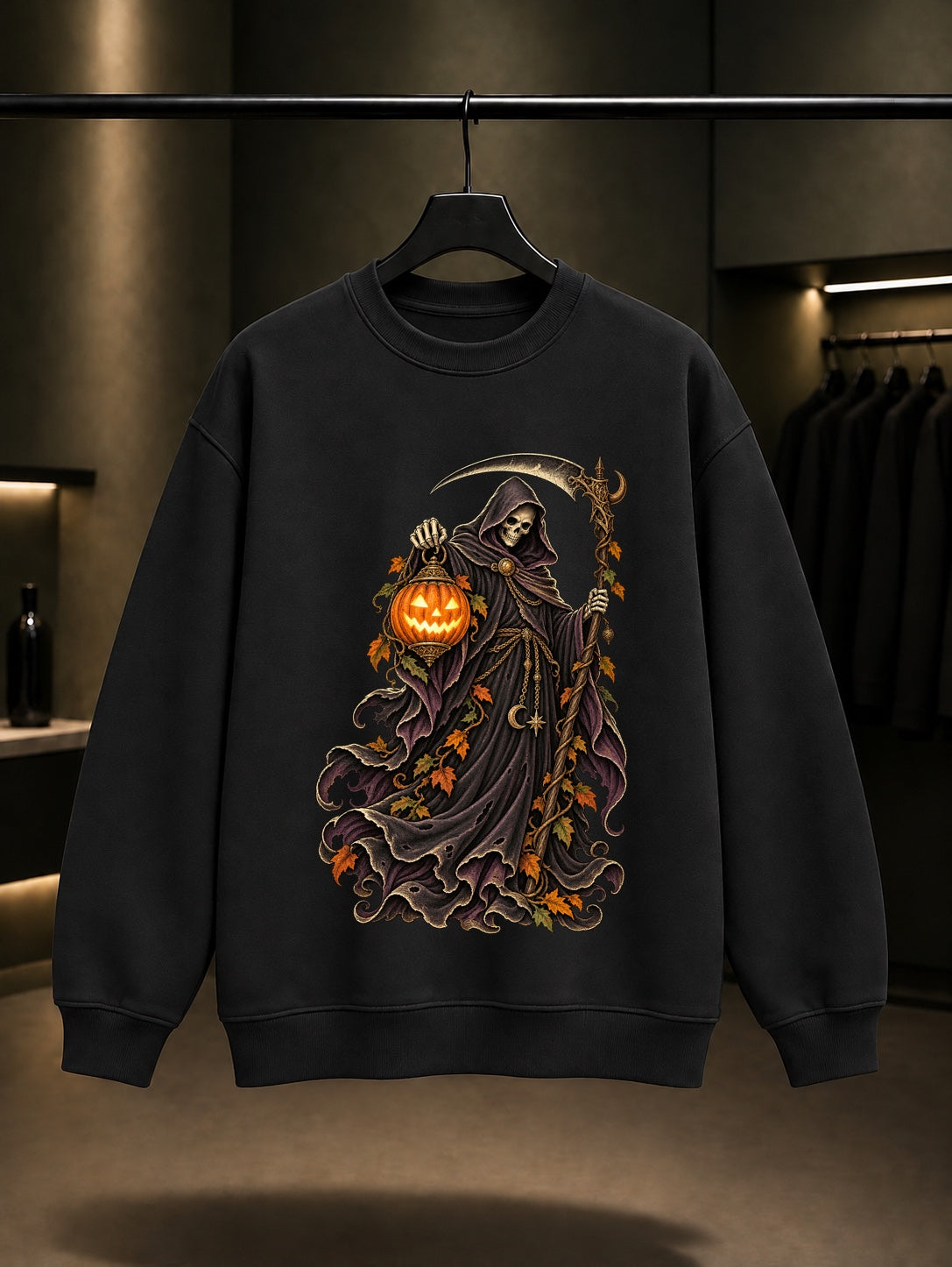 Halloween Lantern Reaper Sweatshirt Siyah