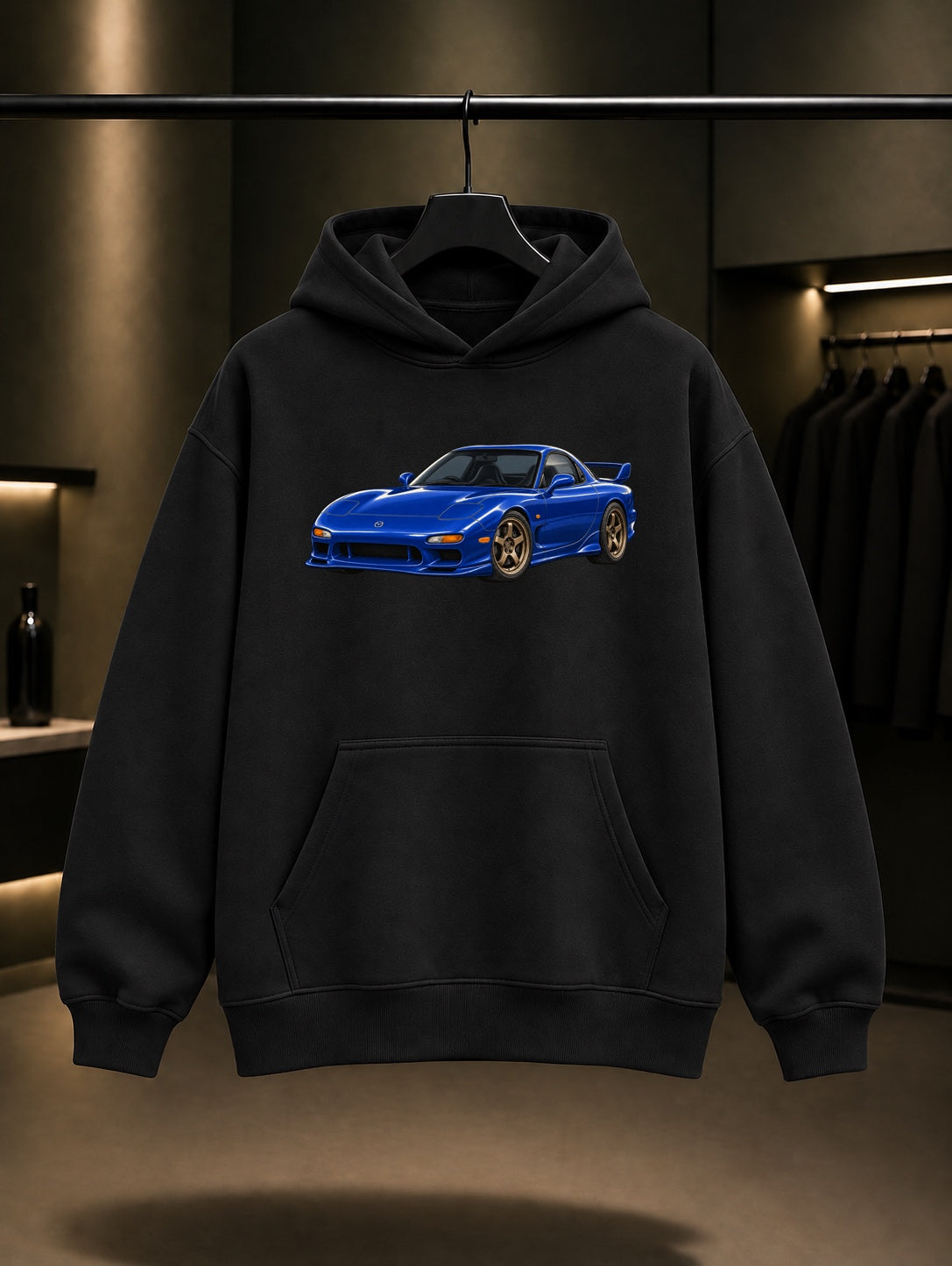 Midnight Club Blue RX-7 FD3S Kapüşonlu Sweatshirt Siyah