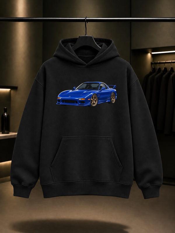Midnight Club Blue RX-7 FD3S Kapüşonlu Sweatshirt Siyah