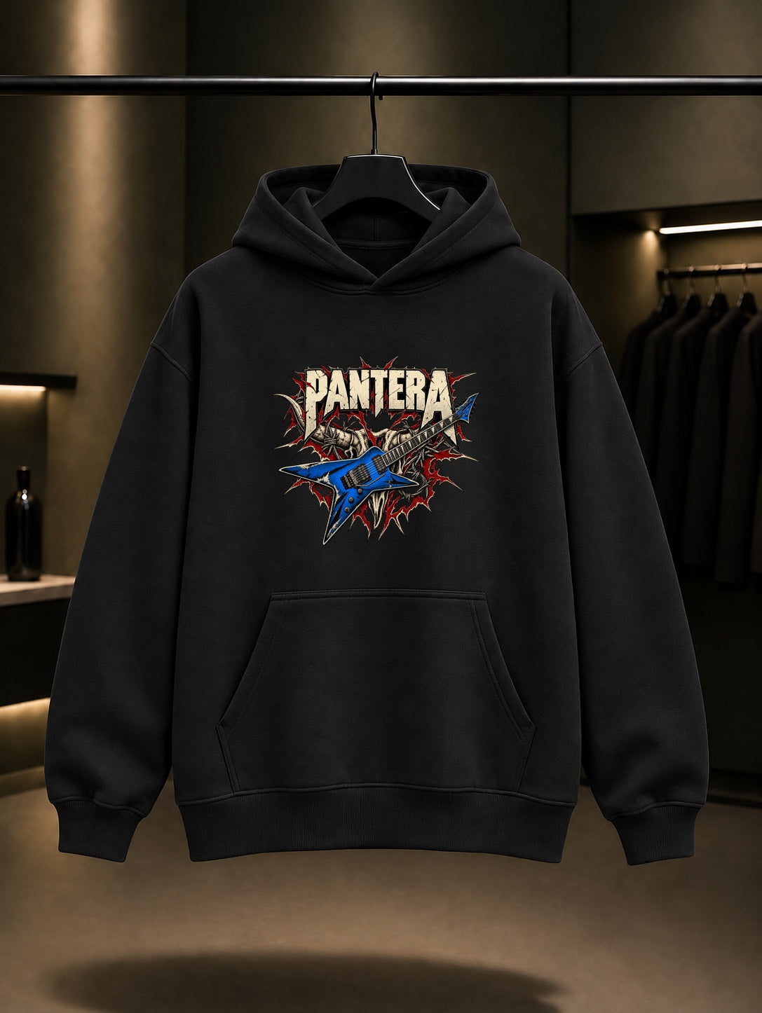 Pantera Mavi Gitar Kapüşonlu Sweatshirt Siyah